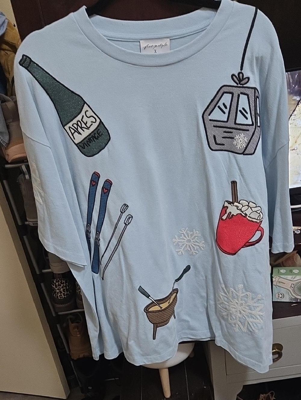 Free People Light Blue Ski Apres Graphic Tee shirt